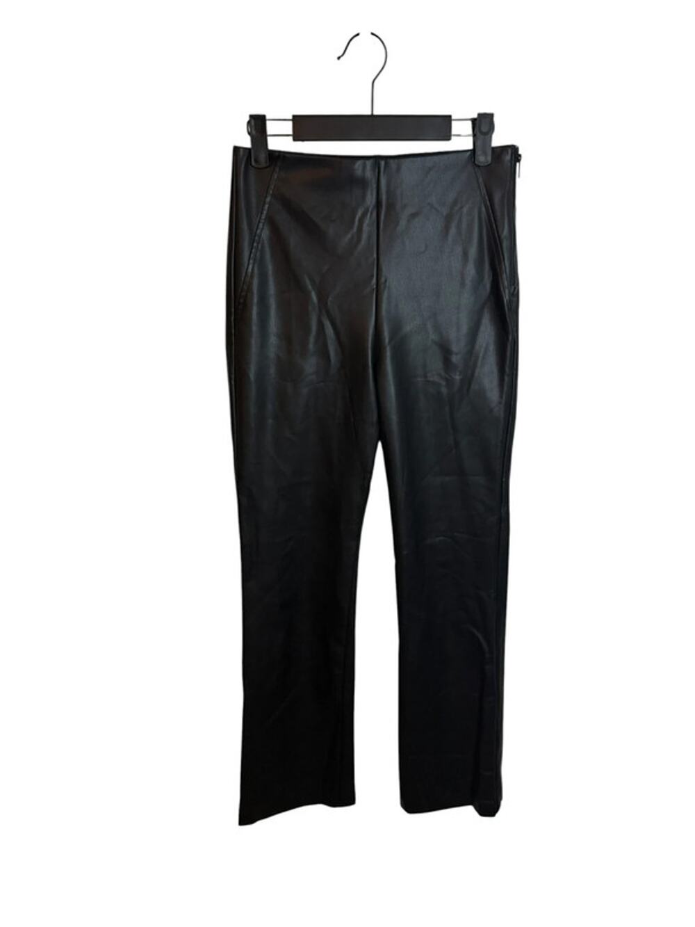 Zara Black Faux Leather Side Zip Ankle Pants